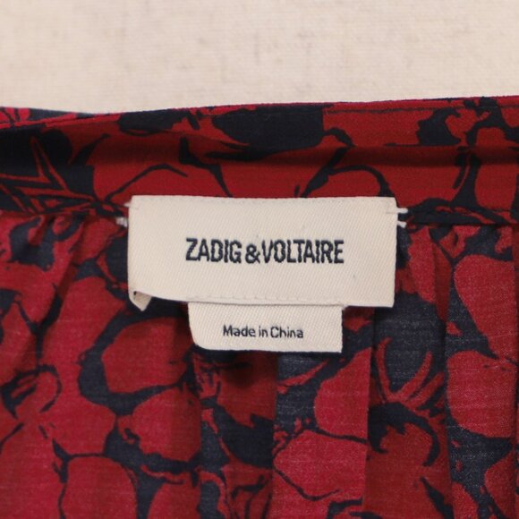 ZADIG & VOLTAIRE Tink Bico Red Floral Blouse Top Viscose Split Neck Size XS - Picture 7 of 8
